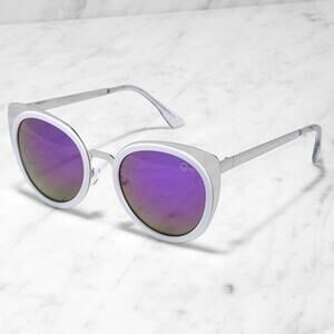 Quay Australia Girly Talk Sunglasses White Frame Purple Mirror Lens